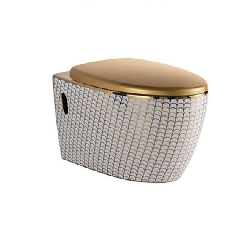 Luxury Golden Color Wall Hung Toilet Bathroom Wall Mounted Silver Crocodile Pattern Toilet