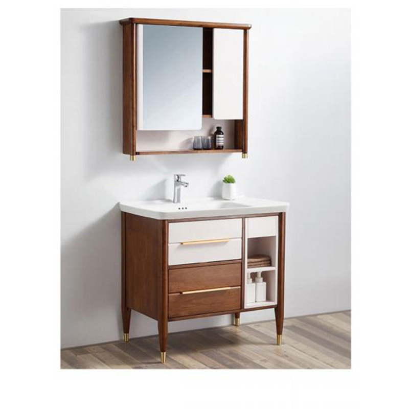 European Style Red Oak Customized Bathroom Vanity With Wash Hand Basin With Mirror