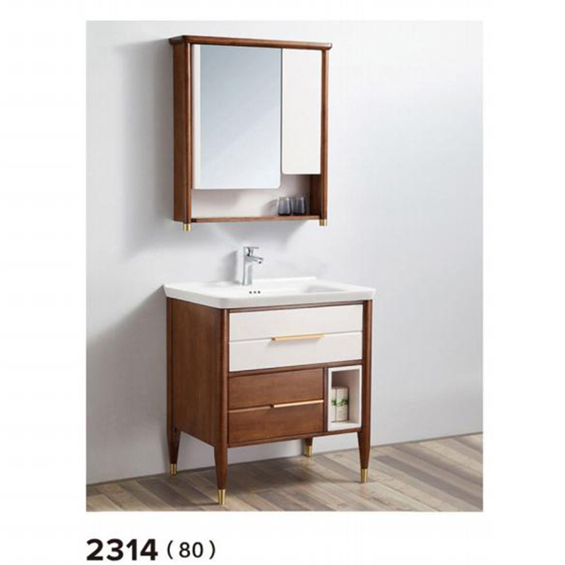 European Style Red Oak Customized Bathroom Vanity With Wash Hand Basin With Mirror