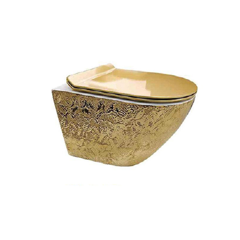 Luxury Golden Color Wall Hung Toilet Bathroom Wall Mounted Silver Crocodile Pattern Toilet