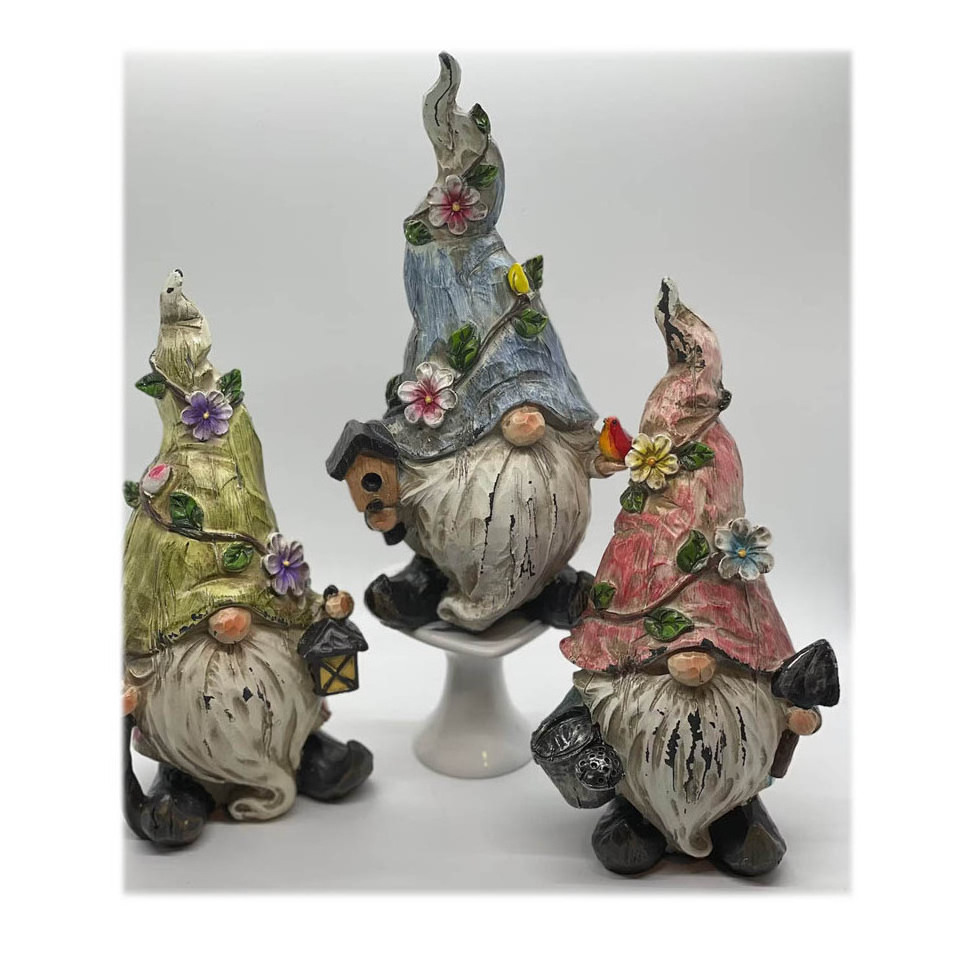 Spring Garden Gnome Mini Sitting Gnomes Set of 3 Miniature Unique Home Decor Yard Garden