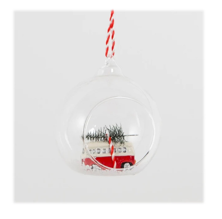 London Glass Snow Globe Ornament  Winter Wonderland Festive Fun Big Ben Red Bus