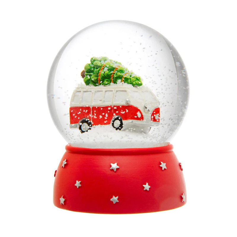 London Glass Snow Globe Ornament  Winter Wonderland Festive Fun Big Ben Red Bus