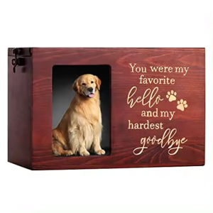 Pet Memorial Urns for Dog or Cat Ashes Wooden Funeral Cremation Urns with Photo Frame Keepsake Box Loss Pet Remembrance Gift