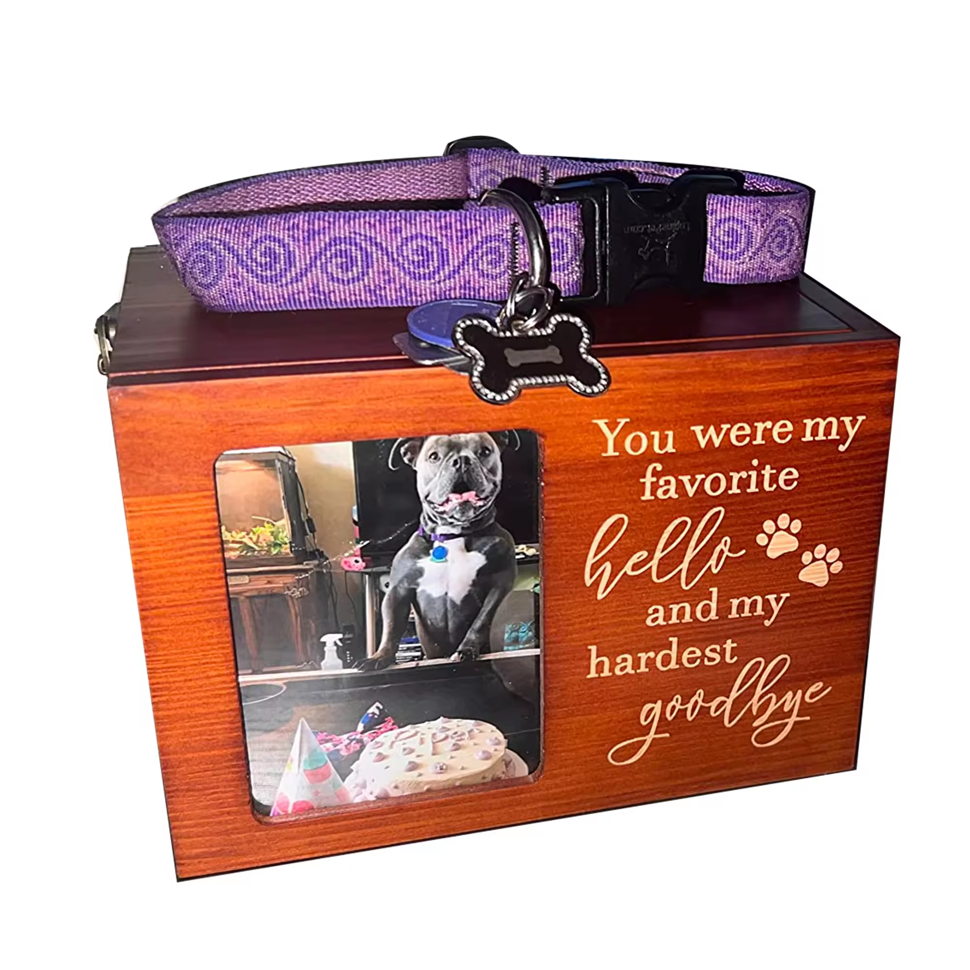 Pet Memorial Urns for Dog or Cat Ashes Wooden Funeral Cremation Urns with Photo Frame Keepsake Box Loss Pet Remembrance Gift