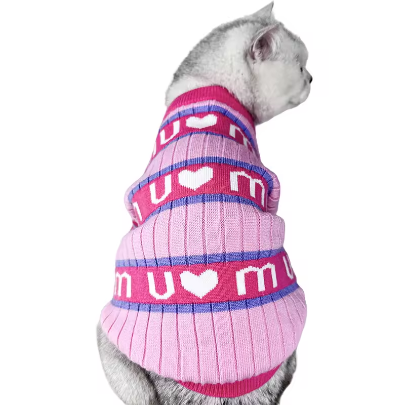 Autumn and Winter New Pet Cute Pink Sweater Small and Medium-Sized Dogs Pomeranian Dog Cat Warm Christmas Clothes