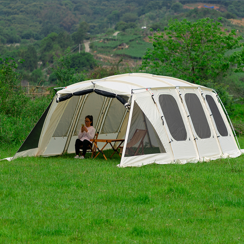 MOQI 4 Rooms Hiking Camping Shelter Outdoor Tunnel Tube Tent 8-15 Person Base Camp Large Family Cabin Tent