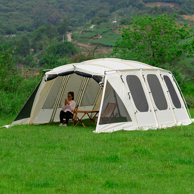 MOQI 4 Rooms Hiking Camping Shelter Outdoor Tunnel Tube Tent 8-15 Person Base Camp Large Family Cabin Tent