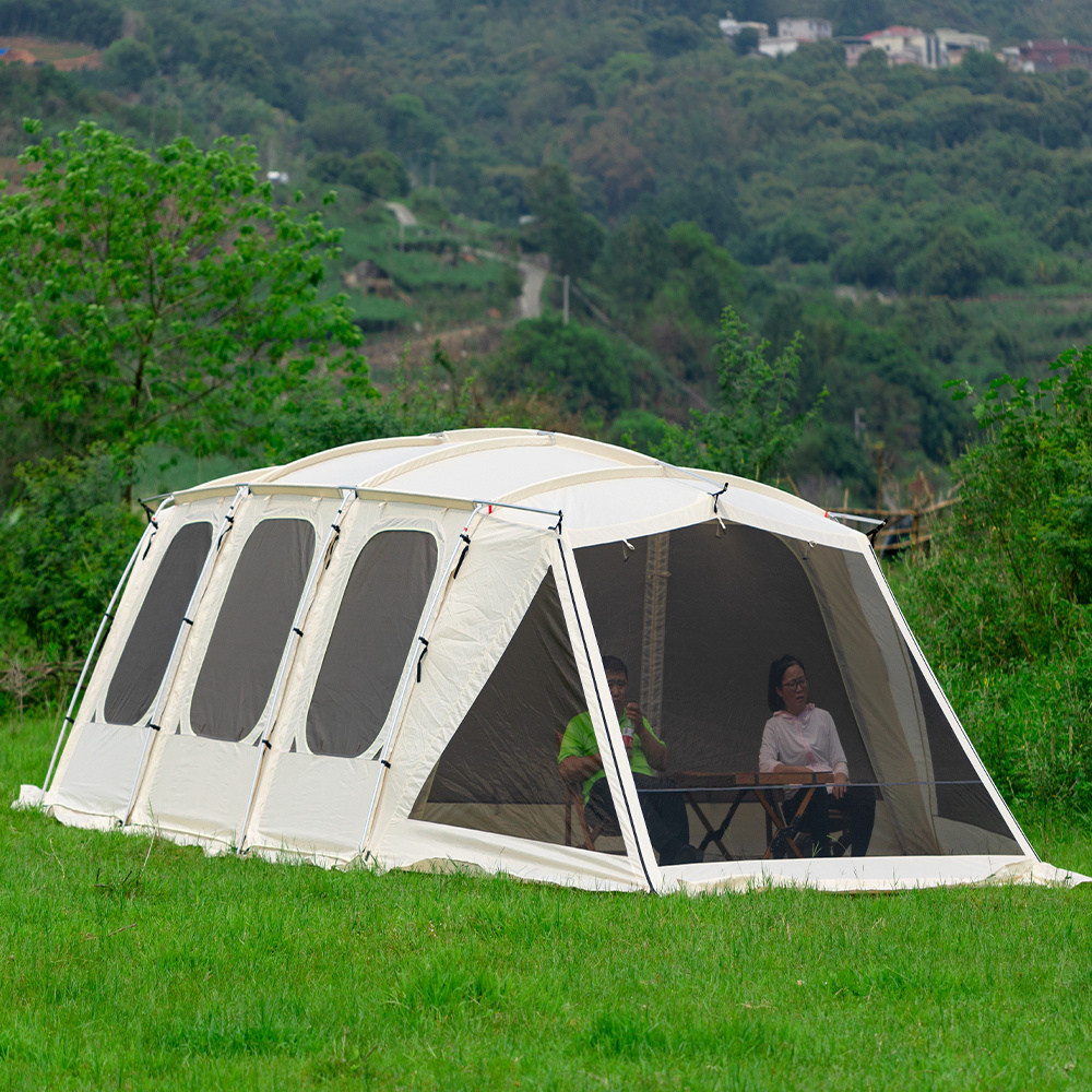 MOQI 4 Rooms Hiking Camping Shelter Outdoor Tunnel Tube Tent 8-15 Person Base Camp Large Family Cabin Tent