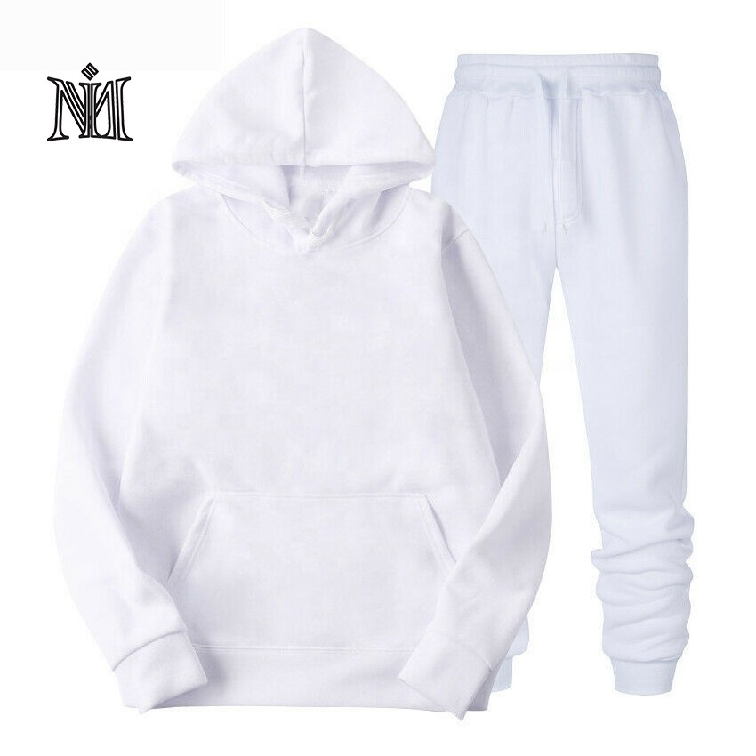 Fitness sweat suit for men plain unisex tracksuit white two piece suits 100% polyester cotton hoodies plain winter wears