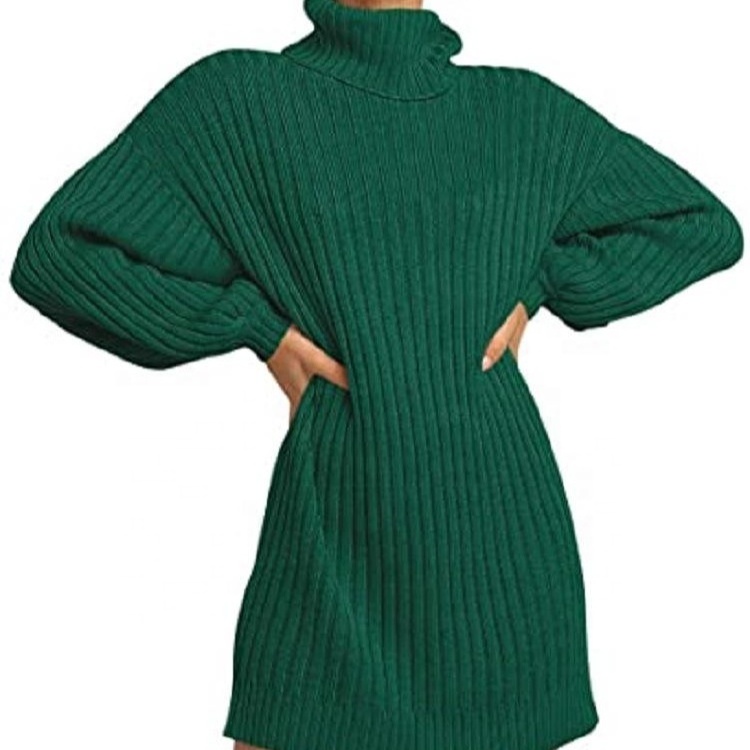 Green women's sweater soft warm up long women sweater fashionable Turtleneck sweaters