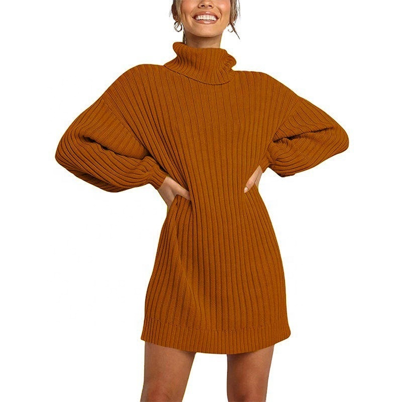 Green women's sweater soft warm up long women sweater fashionable Turtleneck sweaters