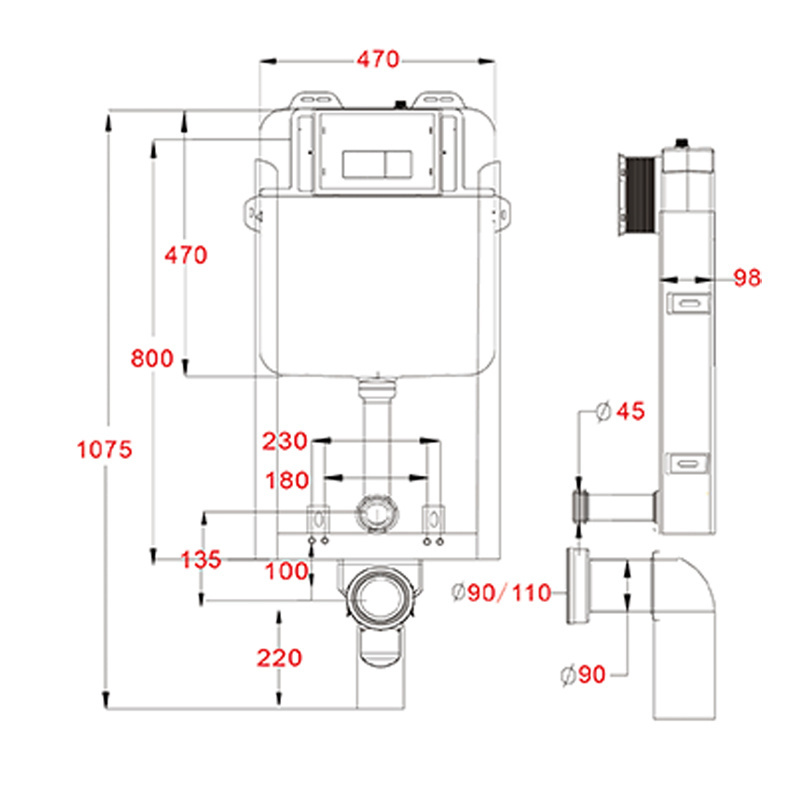 R&T inside the wall toilet water tank plastic hidden toilet tank concealed cistern