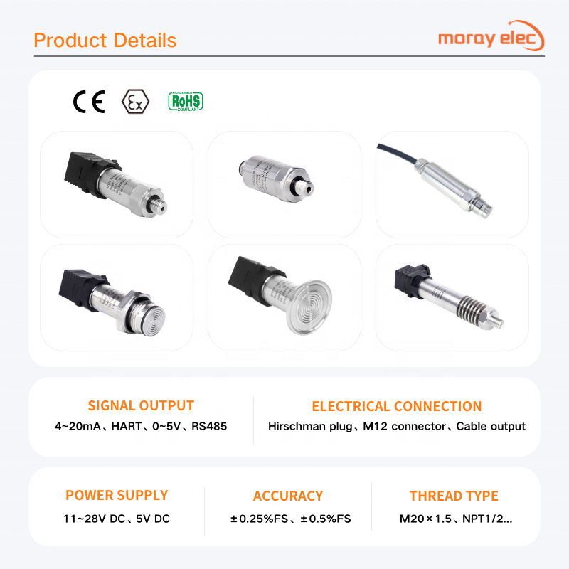 Manufacture Piezoresistive Diffused Silicon 4-20mA RS485 Hydraulic Fuel Oil Gas Water Air Pressure Transducer