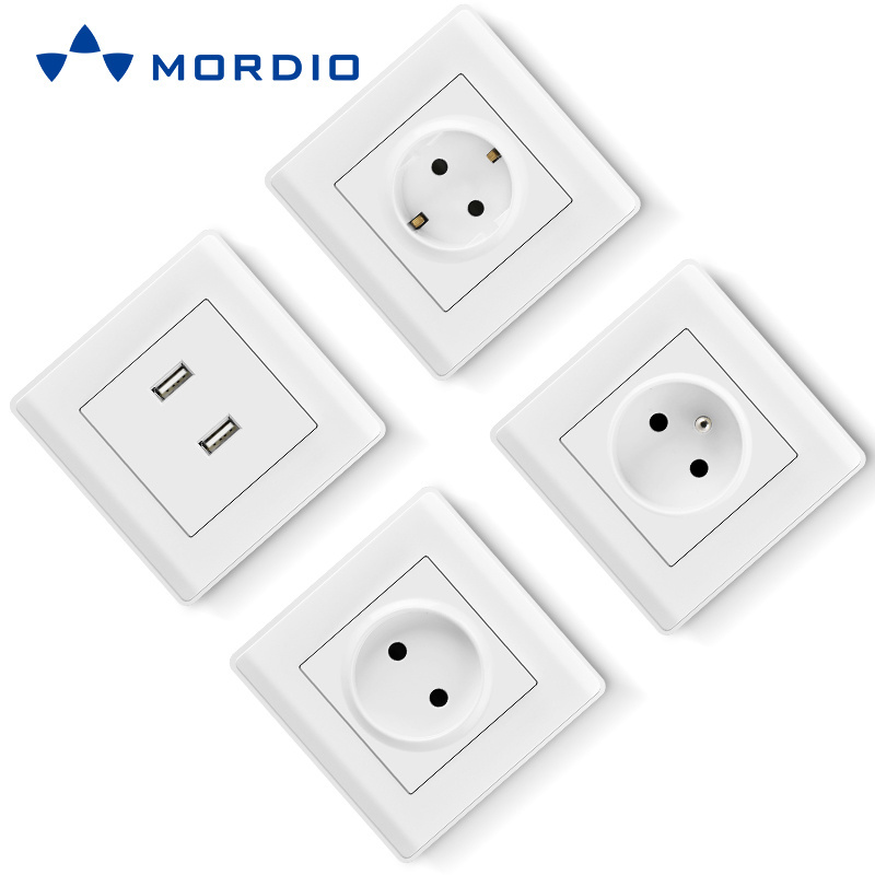 European electric wall switch and socket white 16A 2P+E socket with 2usb ports and square big button light switch 220V-250V~