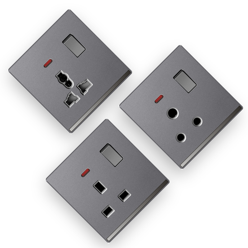 W9 new design wholesale  gold 13amps double socket electrical supplies ultra-thin wall switch sockets and switches