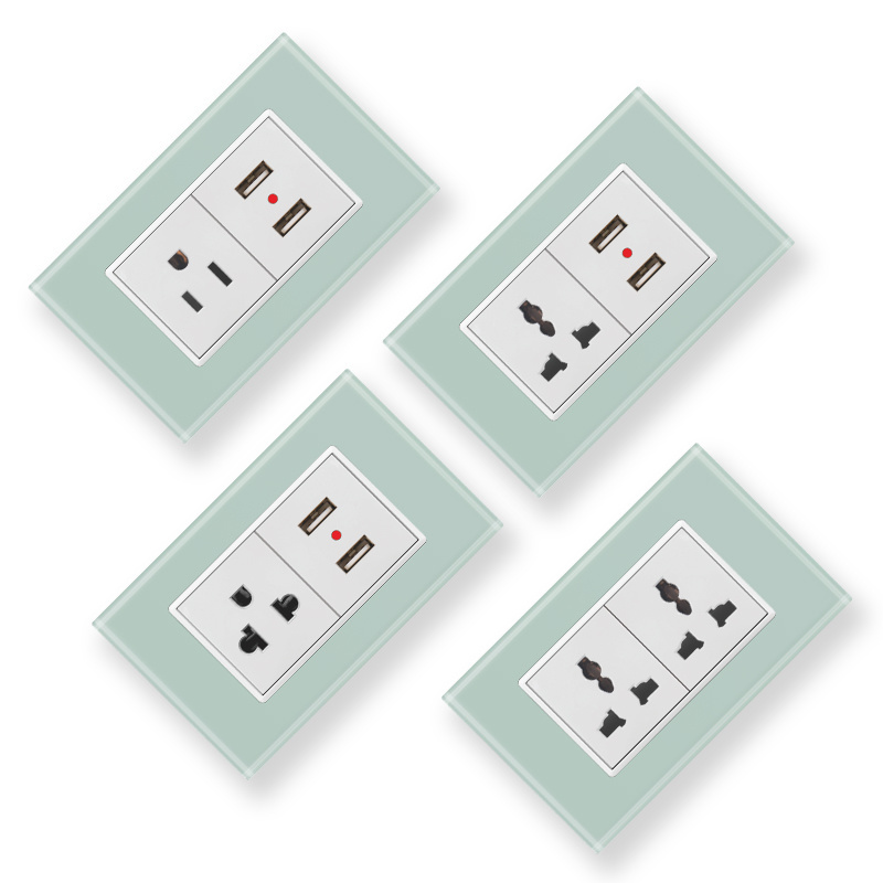 X1  light switch usa modern us standard smart wifi wall outlet plug socket acrylic glass panel switch socket