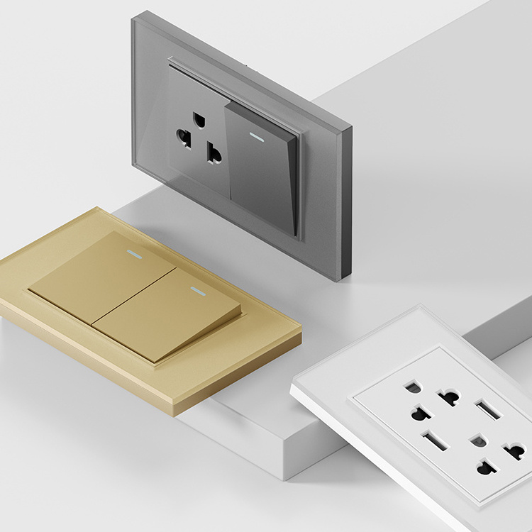 X1  light switch usa modern us standard smart wifi wall outlet plug socket acrylic glass panel switch socket