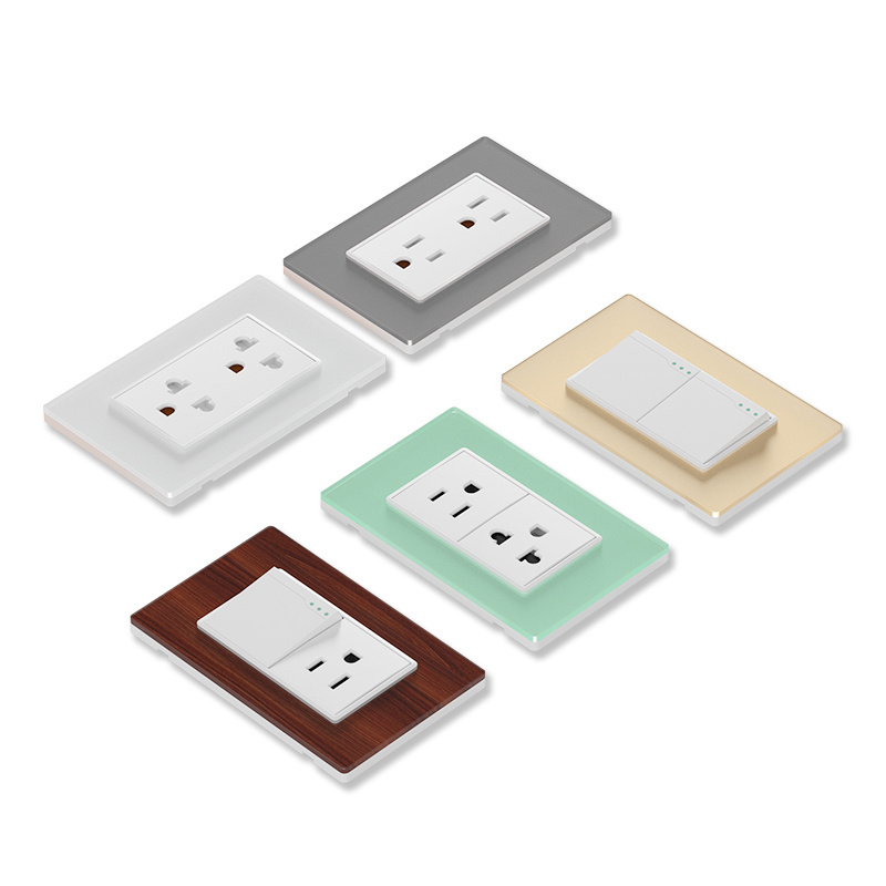 X1  light switch usa modern us standard smart wifi wall outlet plug socket acrylic glass panel switch socket