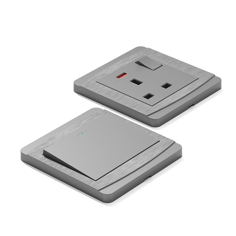 L1.5 SASO brushed grey PC painted board multi 13A USB charger wall socket cob light switch