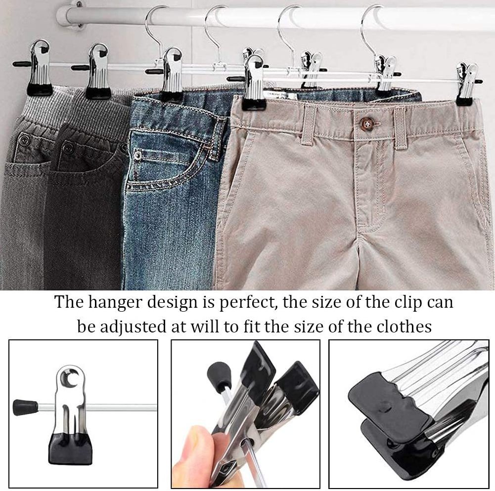 Stainless Steel Pants Clip Metal Hanger for Home Use Children's and Adults' Seamless Pants Rack Anti Slip Dipped Plastic Hanger