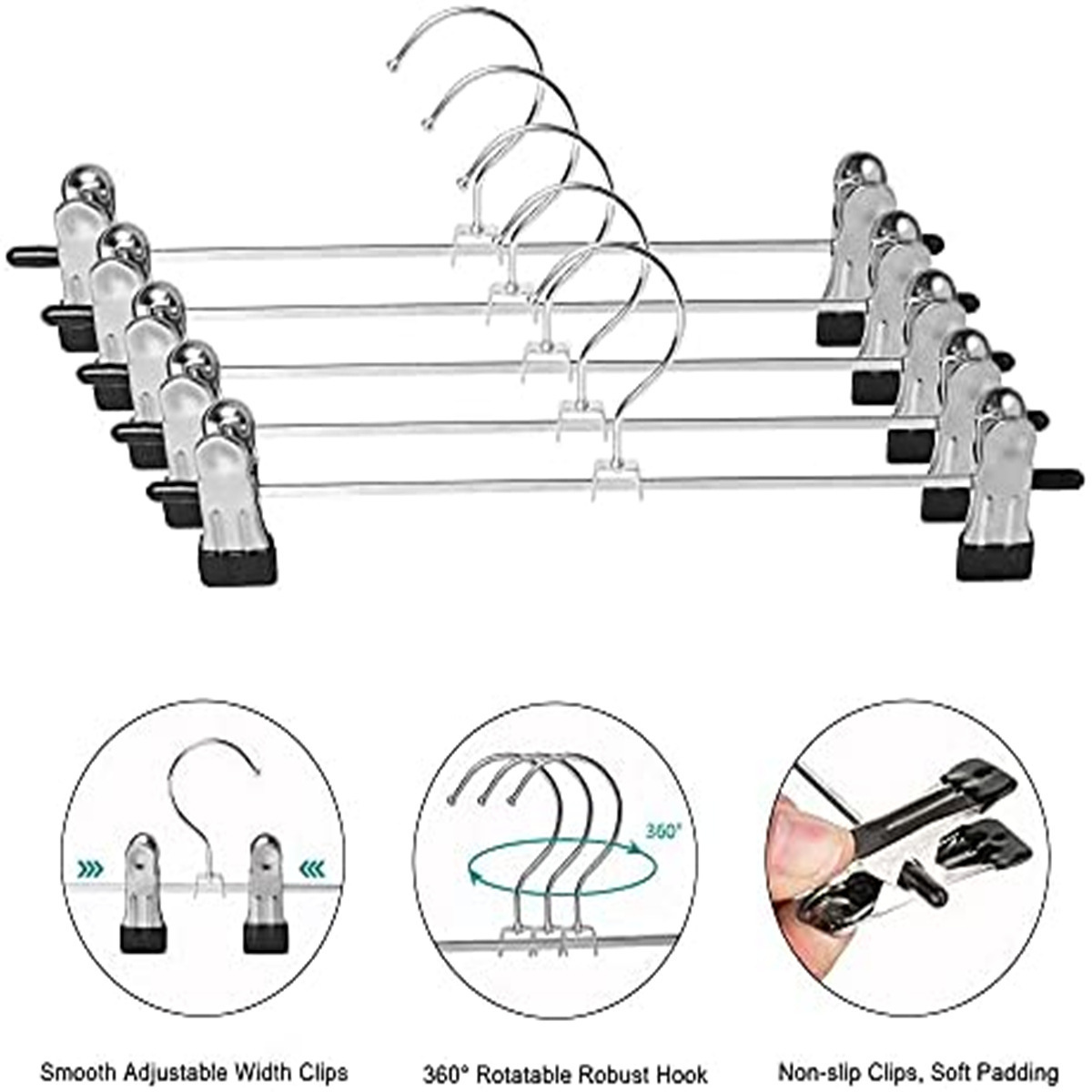 Stainless Steel Pants Clip Metal Hanger for Home Use Children's and Adults' Seamless Pants Rack Anti Slip Dipped Plastic Hanger