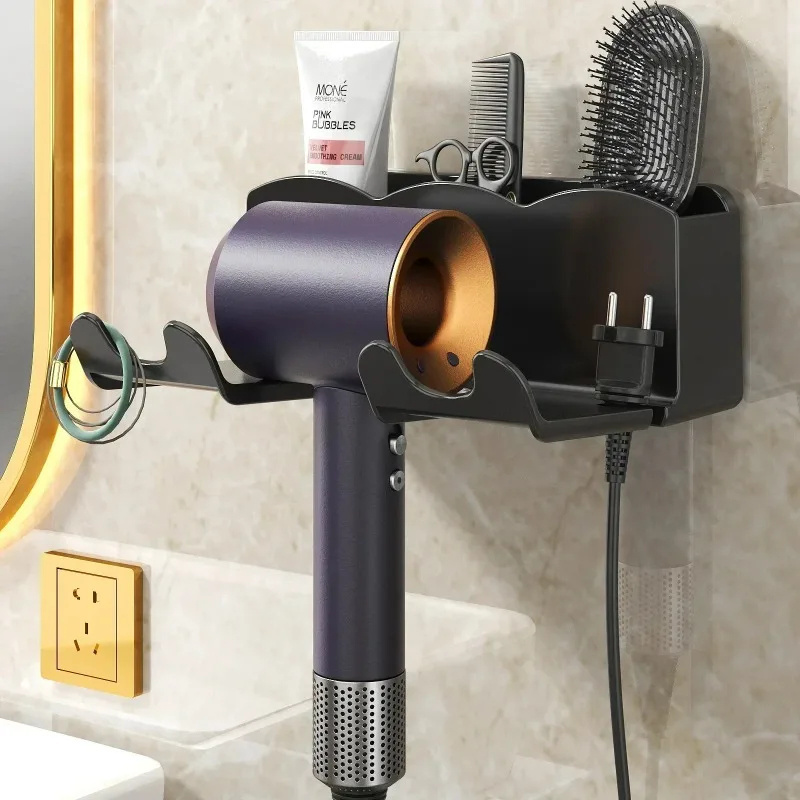 Wall Mounted Hair Dryer HoldBathroom Shelf without Drilling Plastic Hair dryer stand Bathroom Organizer