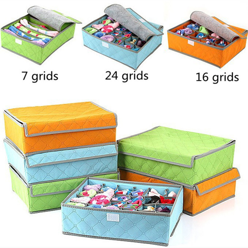 Non-woven Underwear Socks Bra Storage Box Foldable Drawer Organizer With Cover 7/16/24 Girds Wardrobe Closet Storage Organizer