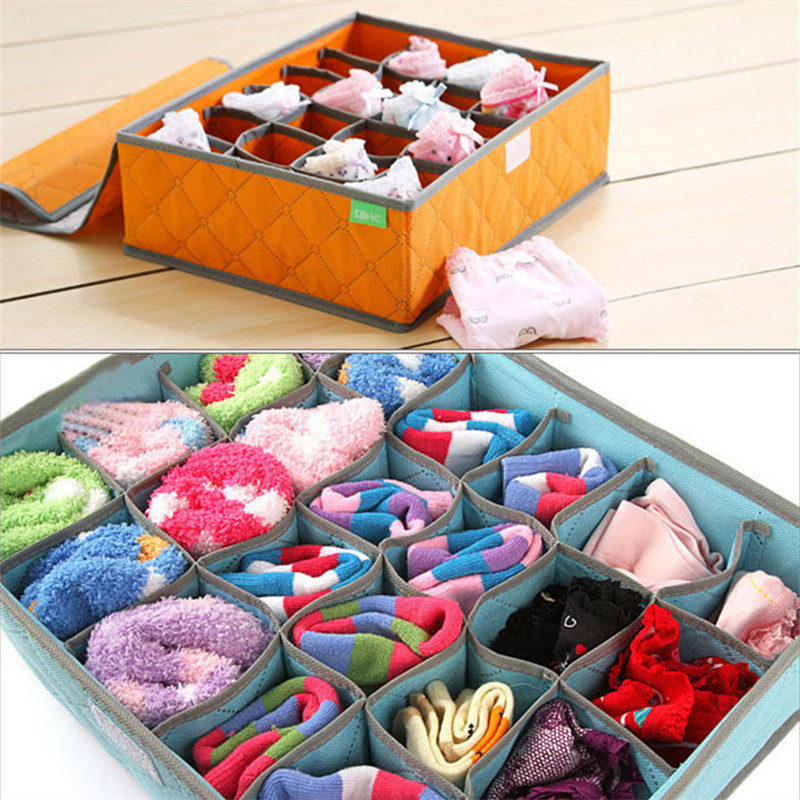 Non-woven Underwear Socks Bra Storage Box Foldable Drawer Organizer With Cover 7/16/24 Girds Wardrobe Closet Storage Organizer