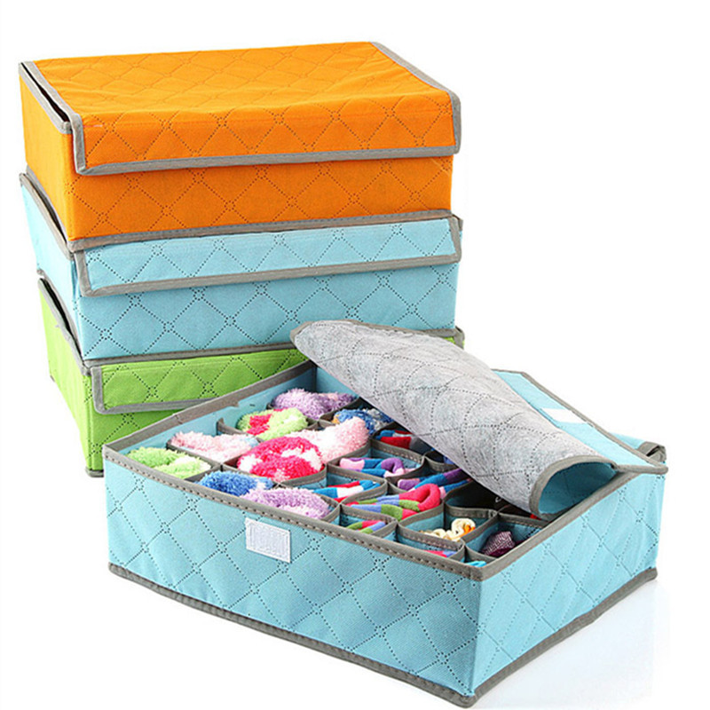 Non-woven Underwear Socks Bra Storage Box Foldable Drawer Organizer With Cover 7/16/24 Girds Wardrobe Closet Storage Organizer