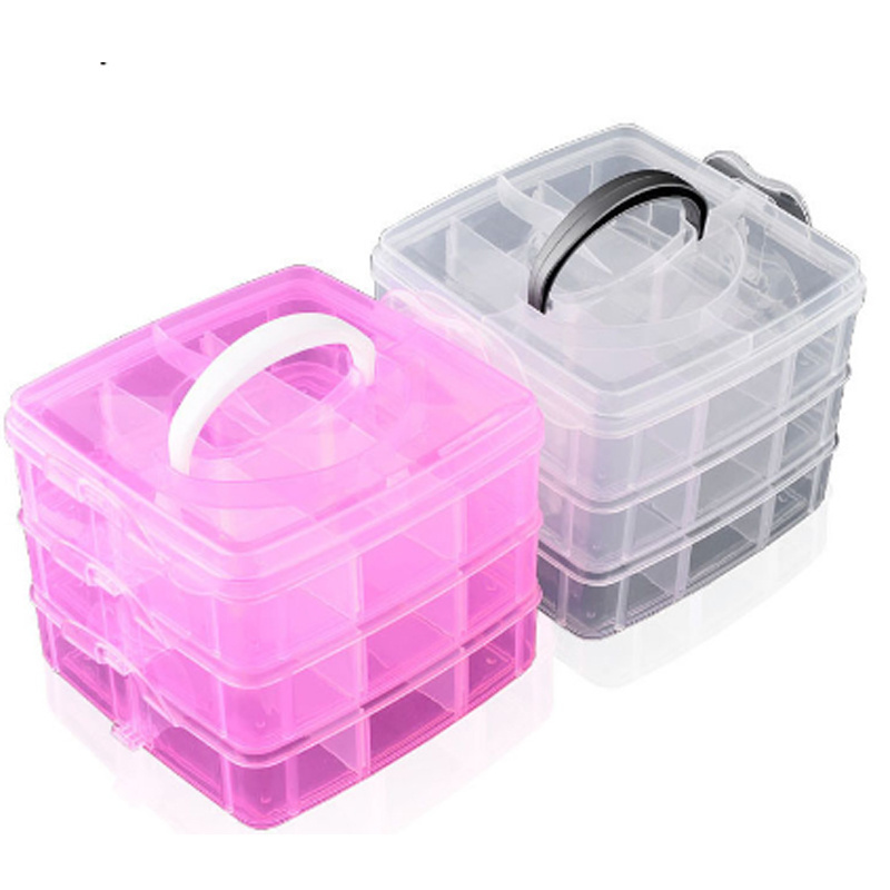 3-layers Detachable DIY Desktop Storage Box Clear Plastic Storage Box Jewelry Organizer Holder Cabinets For Beads Crafts Case