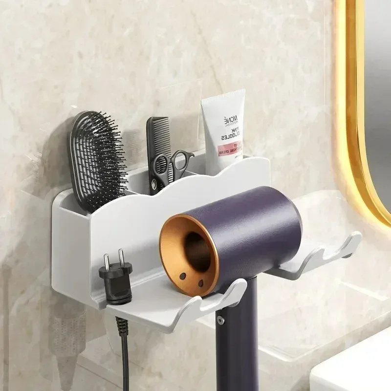 Wall Mounted Hair Dryer HoldBathroom Shelf without Drilling Plastic Hair dryer stand Bathroom Organizer