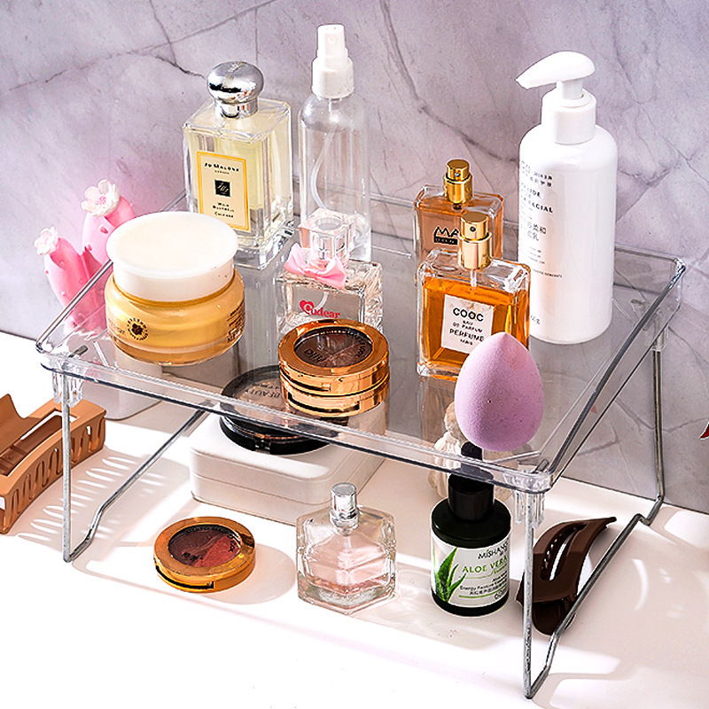 Luxury Transparent Multifunctional Storage Rack Kitchen Shelf Desktop Folding Cosmetics Bathroom Shelf