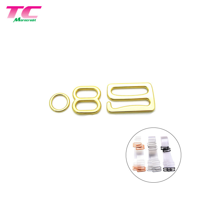 ECO Friendly Shiny Light Gold Metal Bra Adjuster Stock Bra Slider Hook Strap Clips