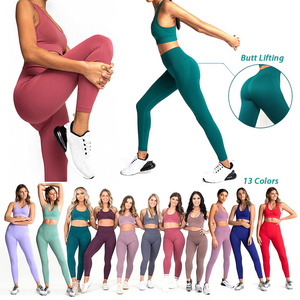 Affordable Hot Sale Sexy Knitted Seamless Gym Wear Yoga Set for Women 2 Pcs Fitness High Waist Athletic Leggings Racer Back Bra