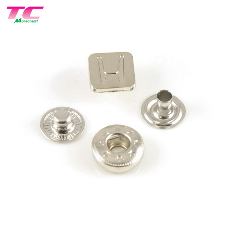 Custom Square Metal Press Button With Diamond, Silver Crystal Metal Snap Button For Jeans Clothing