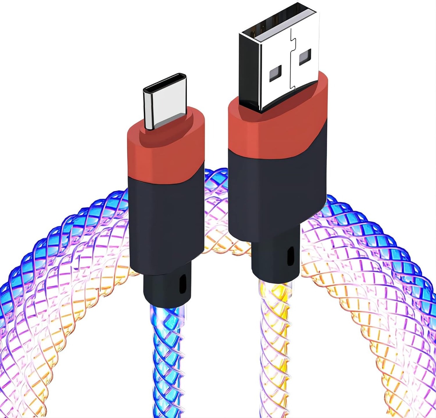 RGB LED Flowing USB Cable 6A Current 100W Fast Charging Breathing Light Type C USB Quick Charge Data Cable