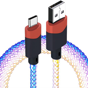 RGB LED Flowing USB Cable 6A Current 100W Fast Charging Breathing Light Type C USB Quick Charge Data Cable