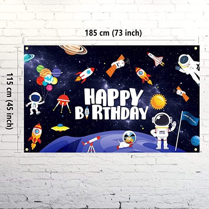 Solar System Decorations Large Happy Birthday Outer Space Poster Banner Space Theme Backdrop Background for Kids Boys