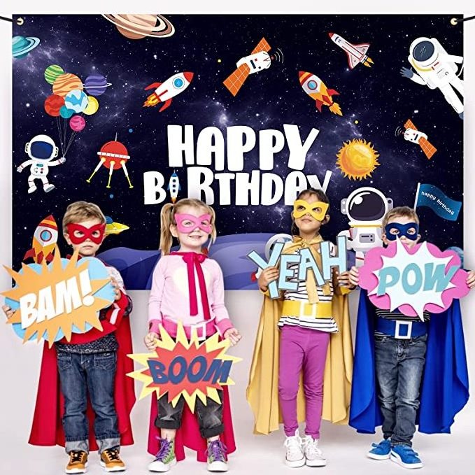 Solar System Decorations Large Happy Birthday Outer Space Poster Banner Space Theme Backdrop Background for Kids Boys