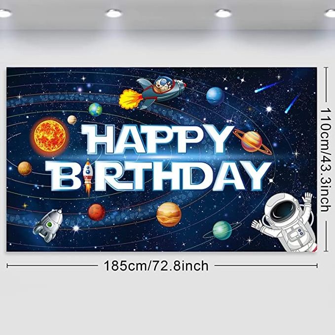 Solar System Decorations Large Happy Birthday Outer Space Poster Banner Space Theme Backdrop Background for Kids Boys