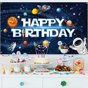 Solar System Decorations Large Happy Birthday Outer Space Poster Banner Space Theme Backdrop Background for Kids Boys