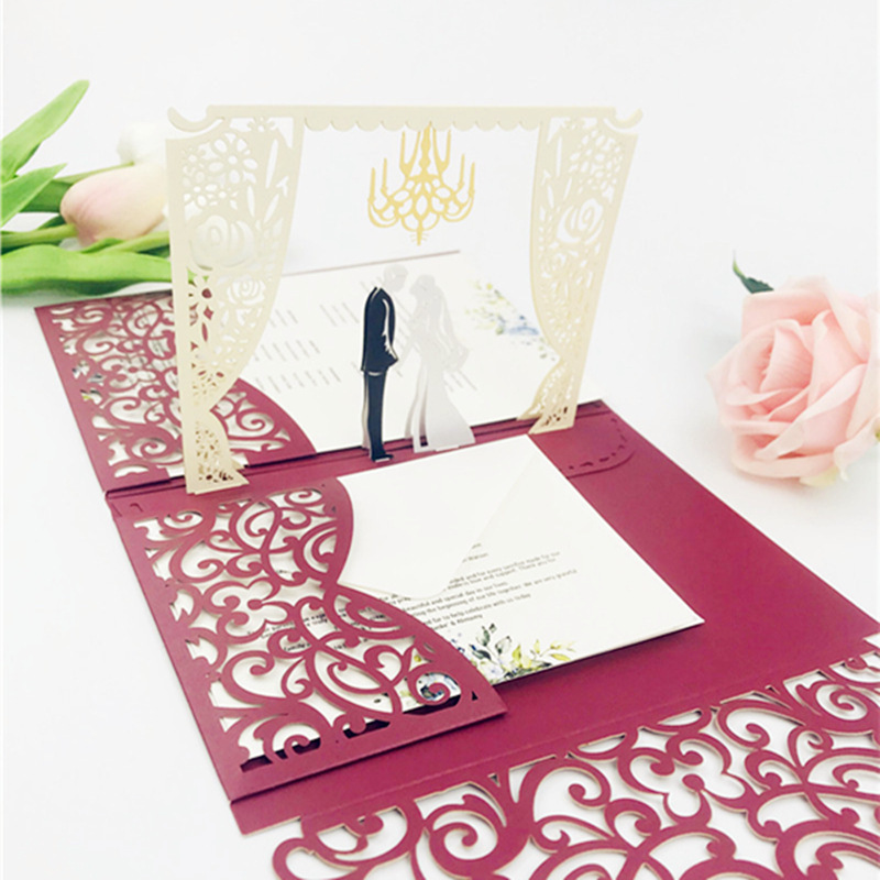 Holiday Greeting Cards Hollow Wedding invitation laser card Three-Dimensional Pop Up Cards For Business And Wedding Invitation