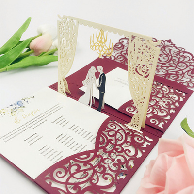 Holiday Greeting Cards Hollow Wedding invitation laser card Three-Dimensional Pop Up Cards For Business And Wedding Invitation