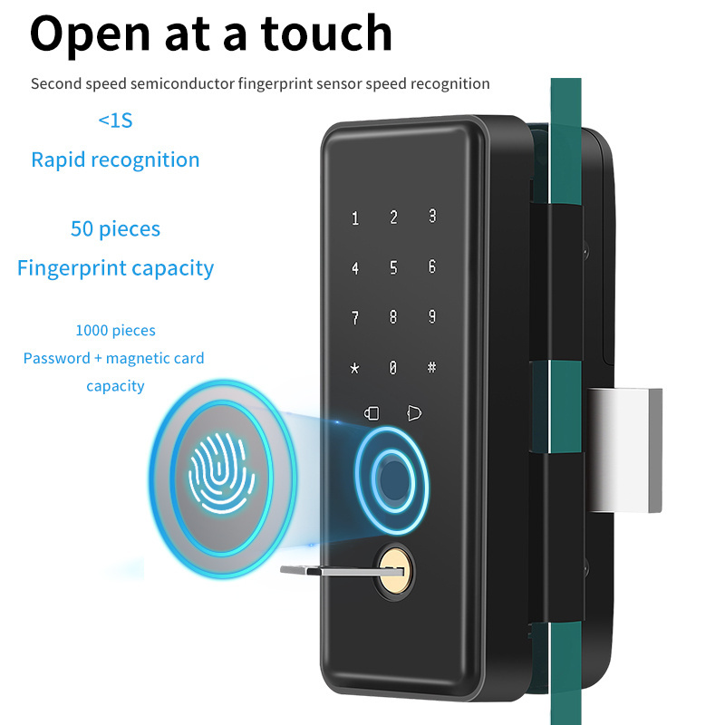 TUYA fingerprint password glass door lock mobile phone Bluetooth remote unlock office smart door lock