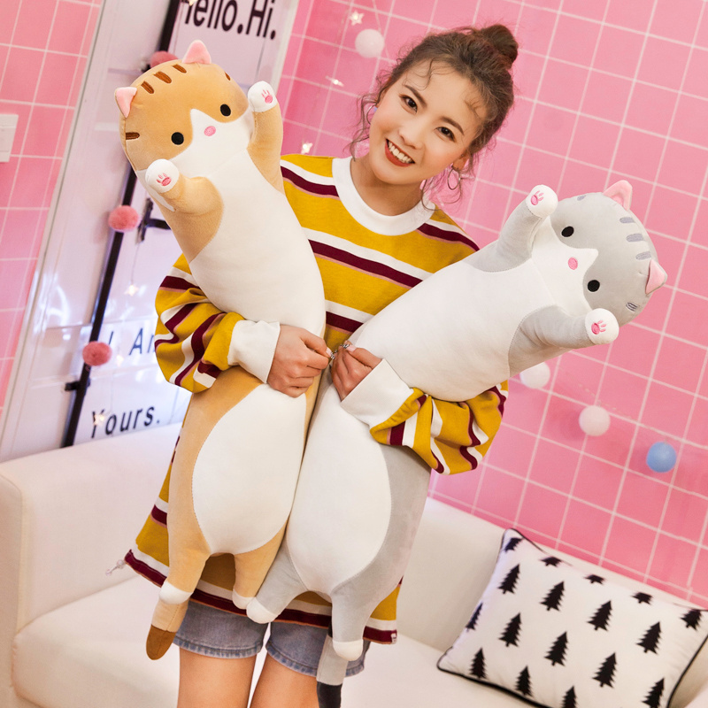 CPC Hot sale 50cm  70cm 90cm 110cm 130cm Stuffed Animal Toys Cute Cat Soft Long Body Plush Pillow Long Bed Sleeping