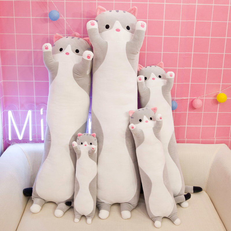 CPC Hot sale 50cm  70cm 90cm 110cm 130cm Stuffed Animal Toys Cute Cat Soft Long Body Plush Pillow Long Bed Sleeping