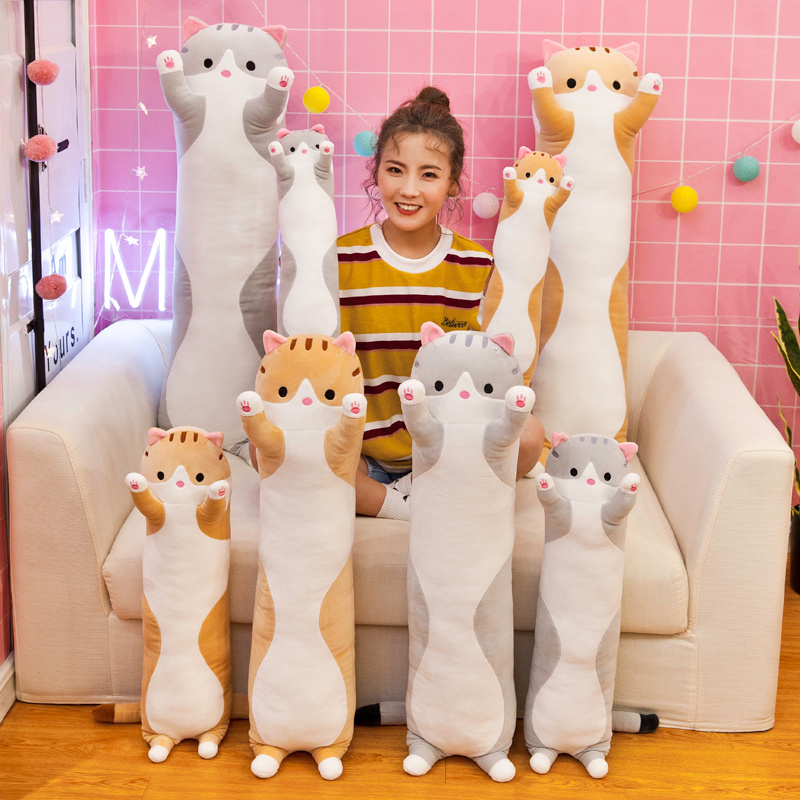 CPC Hot sale 50cm  70cm 90cm 110cm 130cm Stuffed Animal Toys Cute Cat Soft Long Body Plush Pillow Long Bed Sleeping