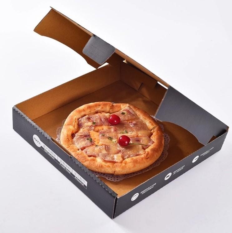 Wholesale corrugated black piza pissa take out delivery container box packaging pizza boxes with logo