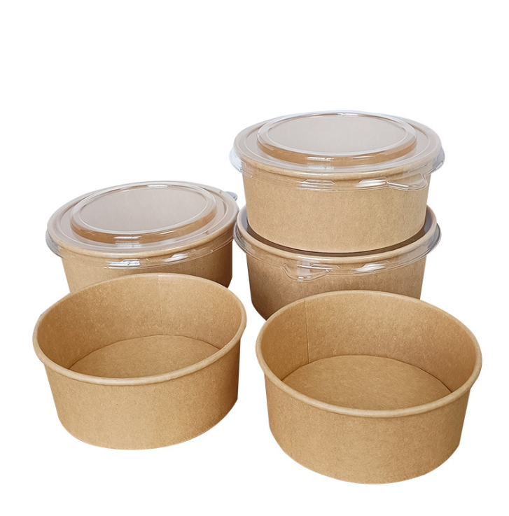 High Quality Customized Printing Disposable Wholesale Round Kraft Paper Salad Bowl Food Grade Paper Plates Bowls